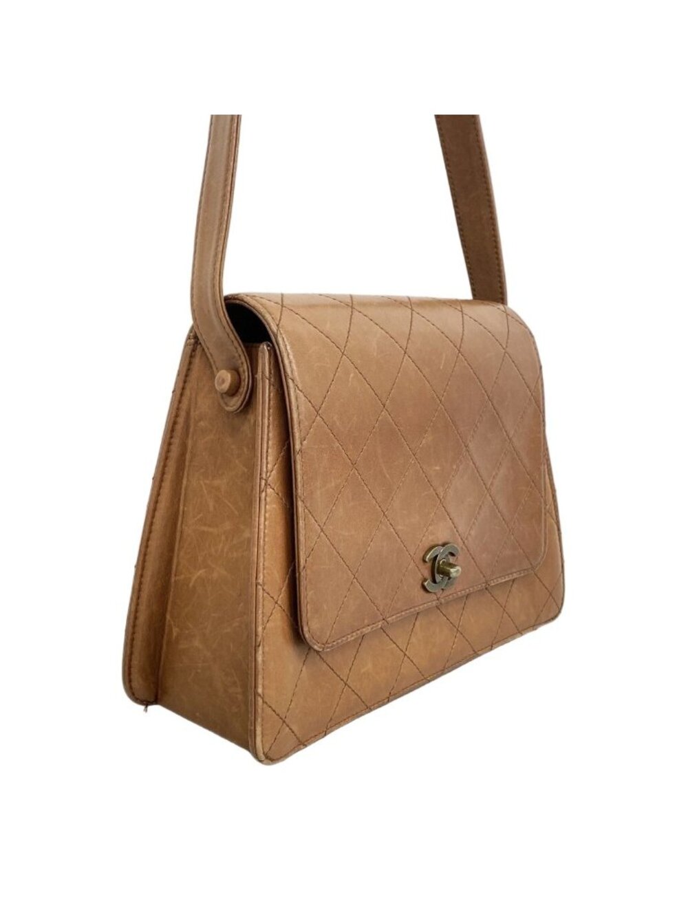 Chanel Shoulder Bag Quilted Lambskin Brown Gold - Picture 2 of 10